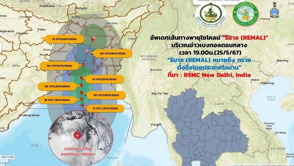 Der zyklon remal im oberen golf von bengalen wird die wetterbedingungen in thailand nicht direkt