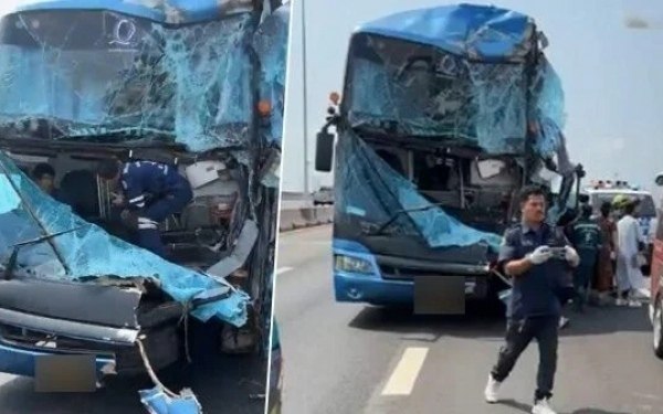 Zusammenstoß von Bus und Lkw mit 30 Verletzten auf der Schnellstraße von Chon Buri