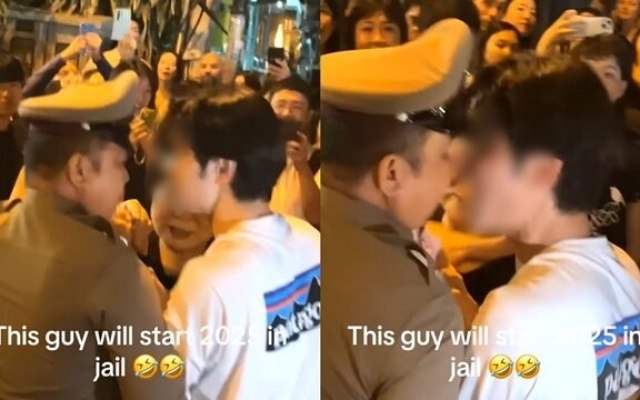 Ein auslaendischer tourist packt einen polizisten am hals chaos bei feierlichkeiten in chiang mai