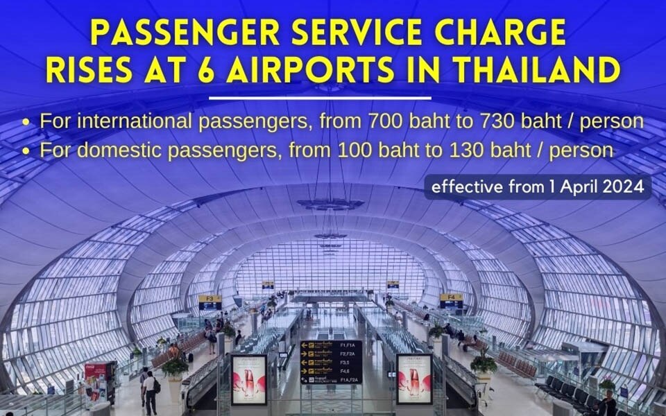 Die passagier servicegebuehr wird an sechs flughaefen in thailand erhoeht