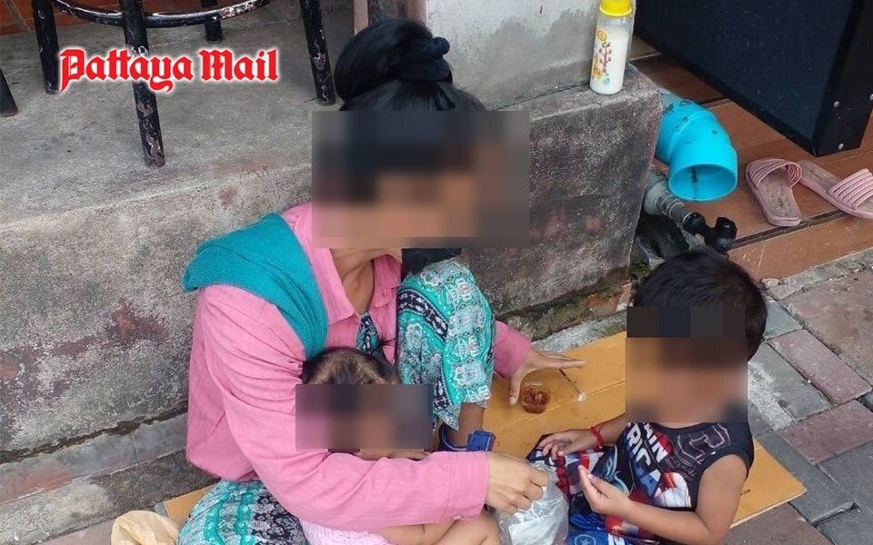 Kambodschanische bettler die kinder ausbeuten in pattaya verhaftet