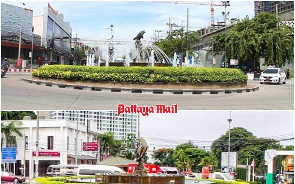 Stadtrat von pattaya zeigt sich besorgt ueber den stagnierenden springbrunnen am dolphin roundabout