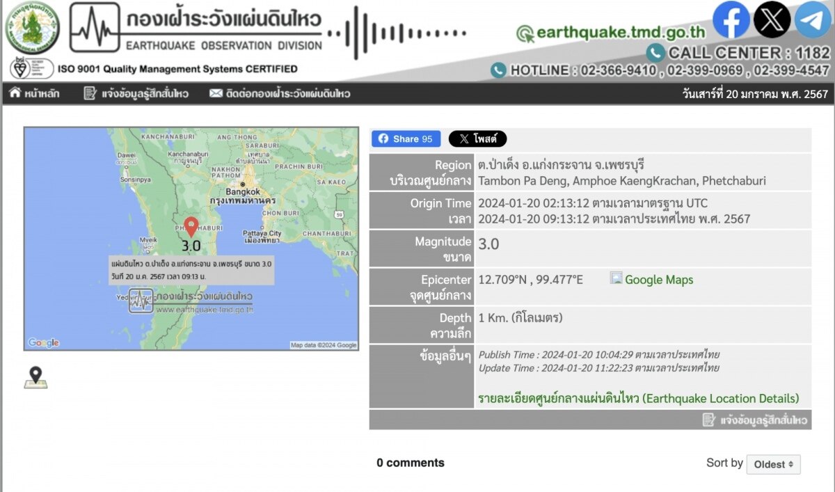 Erdbeben in der Nähe von Kaeng Krachan in Phetchaburi festgestellt