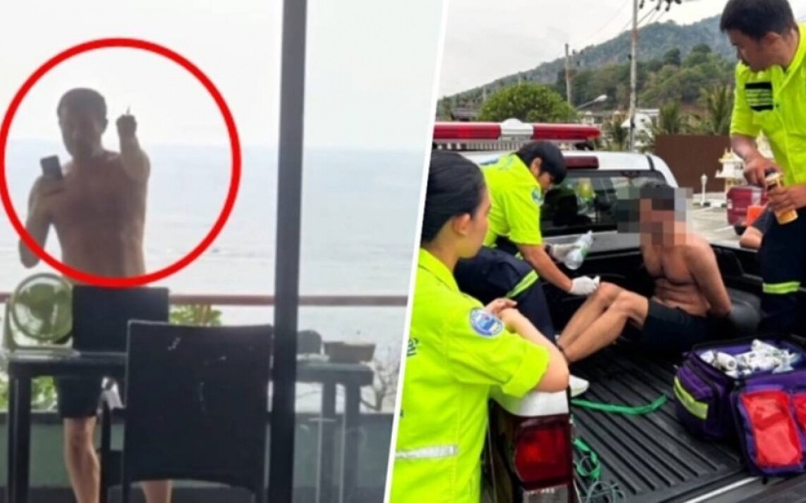 Iranischer tourist dreht durch geht mit spritze auf hotelpersonal in phuket durch