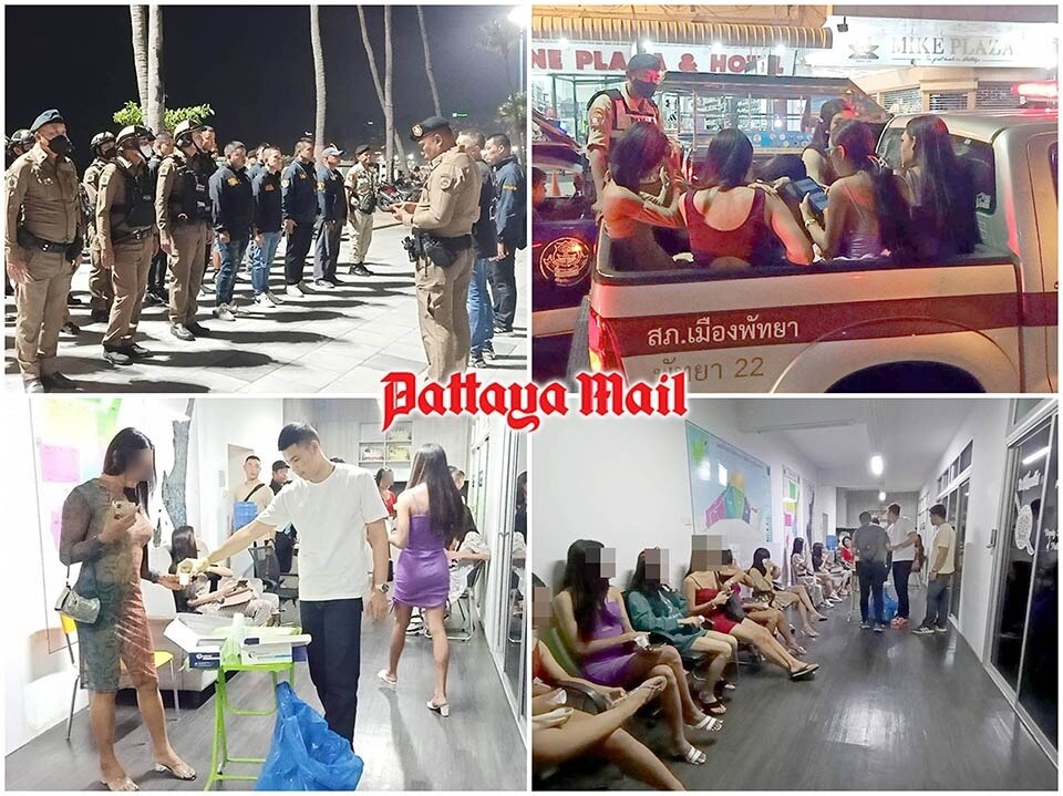 Transvestiten am Strand von Pattaya zur Befragung und Dokumentation abgeführt