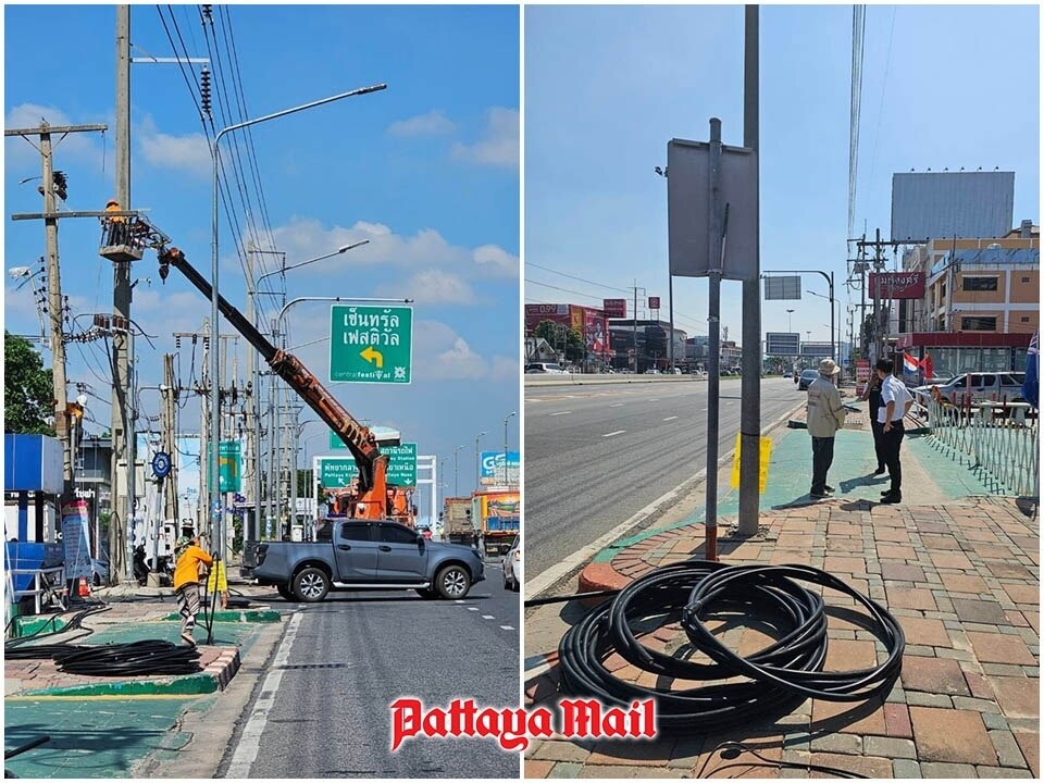 Bürgermeister inspiziert Entfernung von Strommasten entlang der Sukhumvit Road