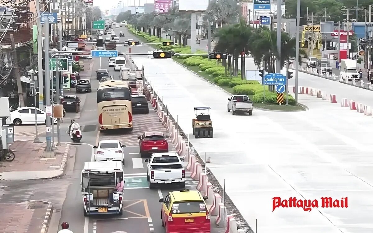 Arbeiten zur Erneuerung des Straßenbelags auf der Sukhumvit Road nähern sich ihrem Abschluss