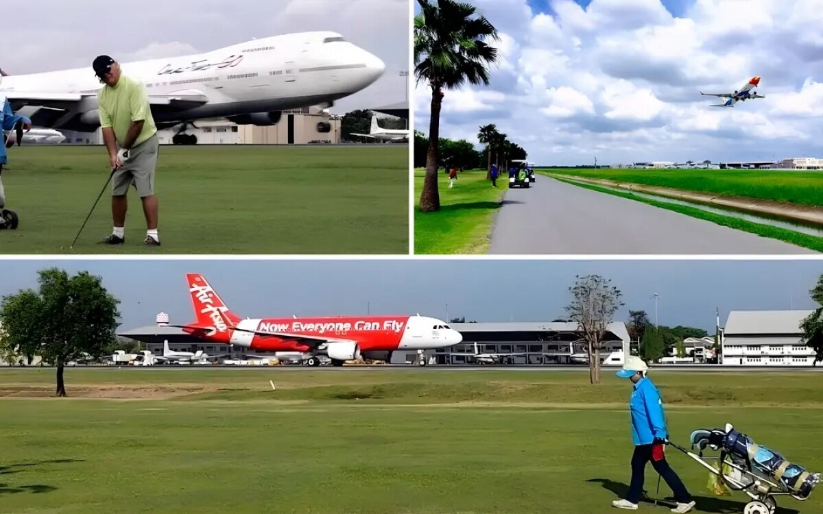 Bangkok don mueang international airport und sein golfplatz zwischen den landebahnen video