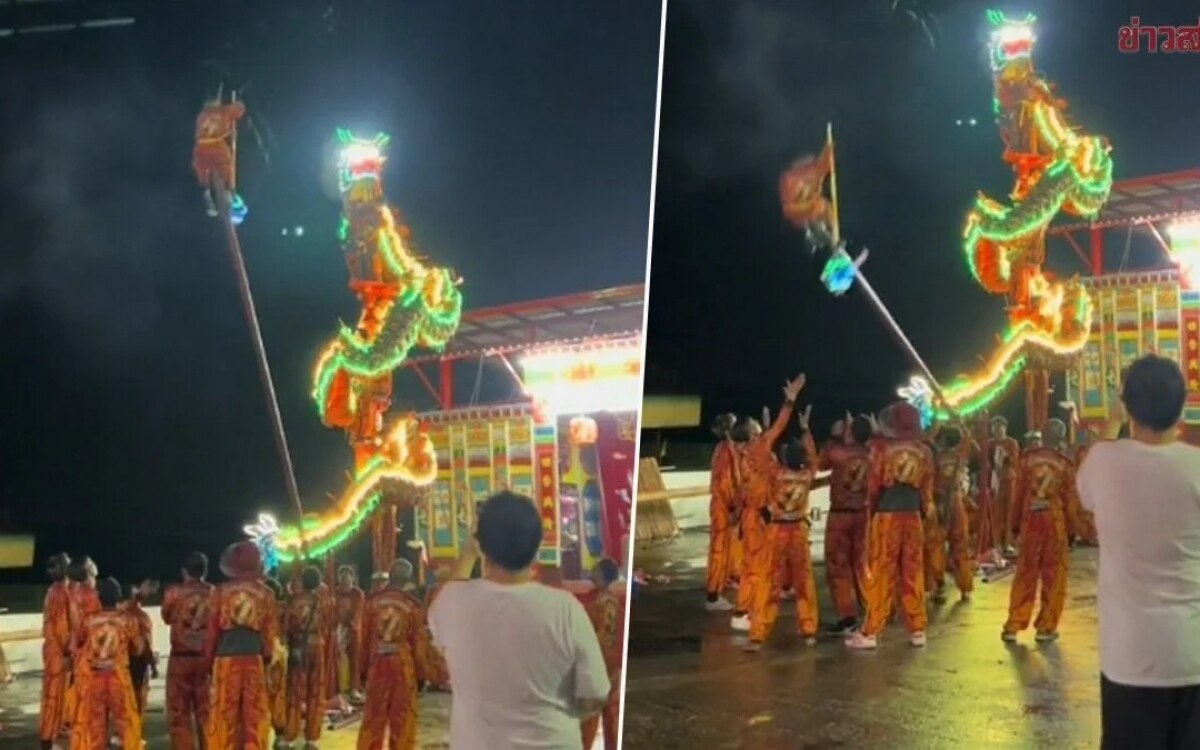 Drachentanz drama sturz eines schauspielers versetzt die menge in kamphaeng phet in schock und