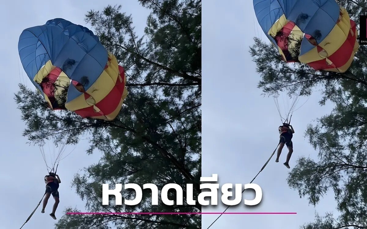 Lebensgefahr am kamala beach tourist in luftiger hoehe vom wind ueberrascht