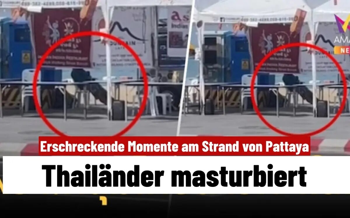 Maedchen ist schockiert ein thailaendischer mann sitzt und masturbiert am strand von pattaya