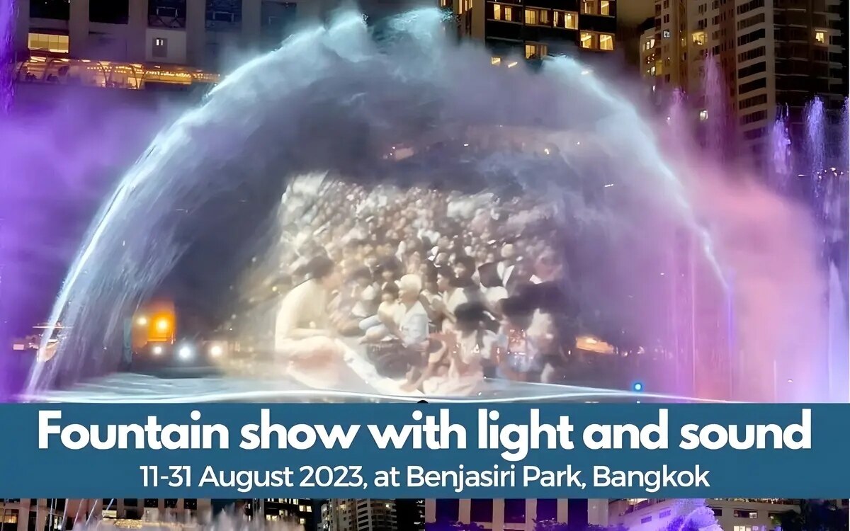 Springbrunnenshow mit licht und ton im benjasiri park bangkok bis 31 august