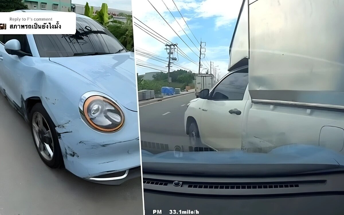 Wuetender strassenkampf in thailand e auto kracht in pickup video geht viral