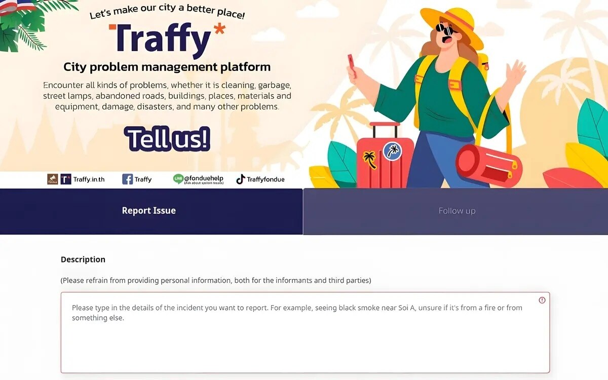 Traffy fondue online beschwerde formular fuer touristen und expats in thailand