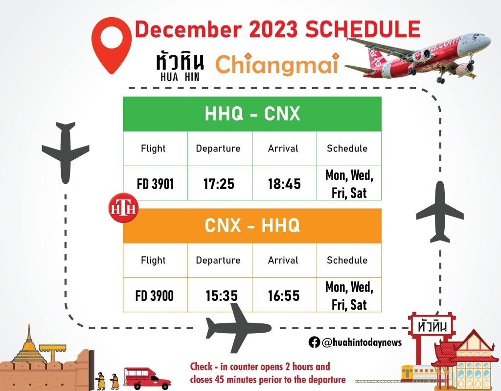 Aktualisierter Flugplan für die Strecke Hua Hin - Chiang Mai angekündigt