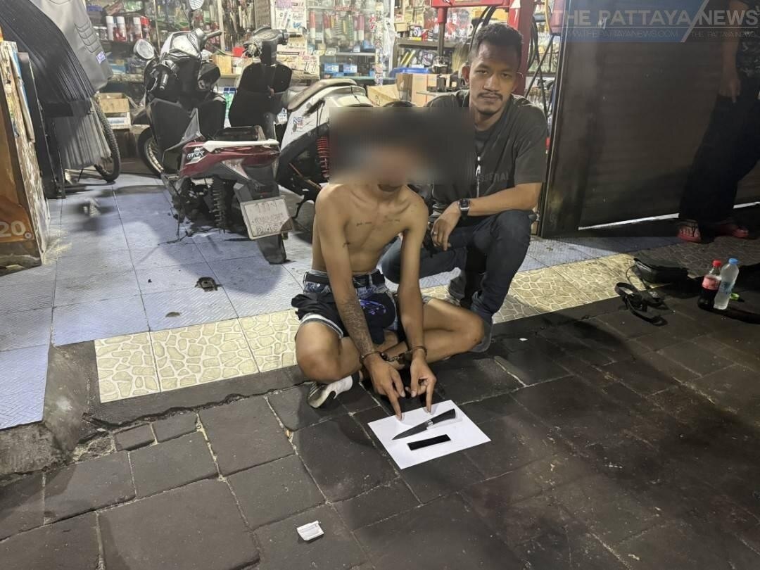 Mutmaßliches Gangmitglied in Pattaya nach Messerangriff auf Jugendlichen und Polizeibeamten in Gewahrsam genommen